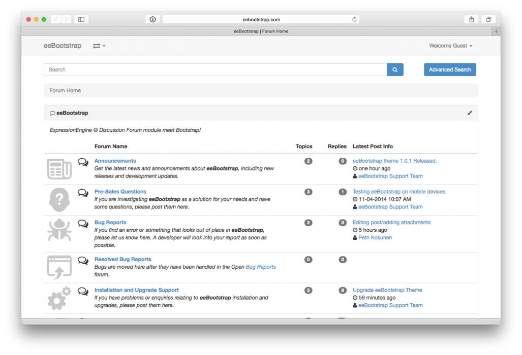 eeBootstrap Forum Home with icons